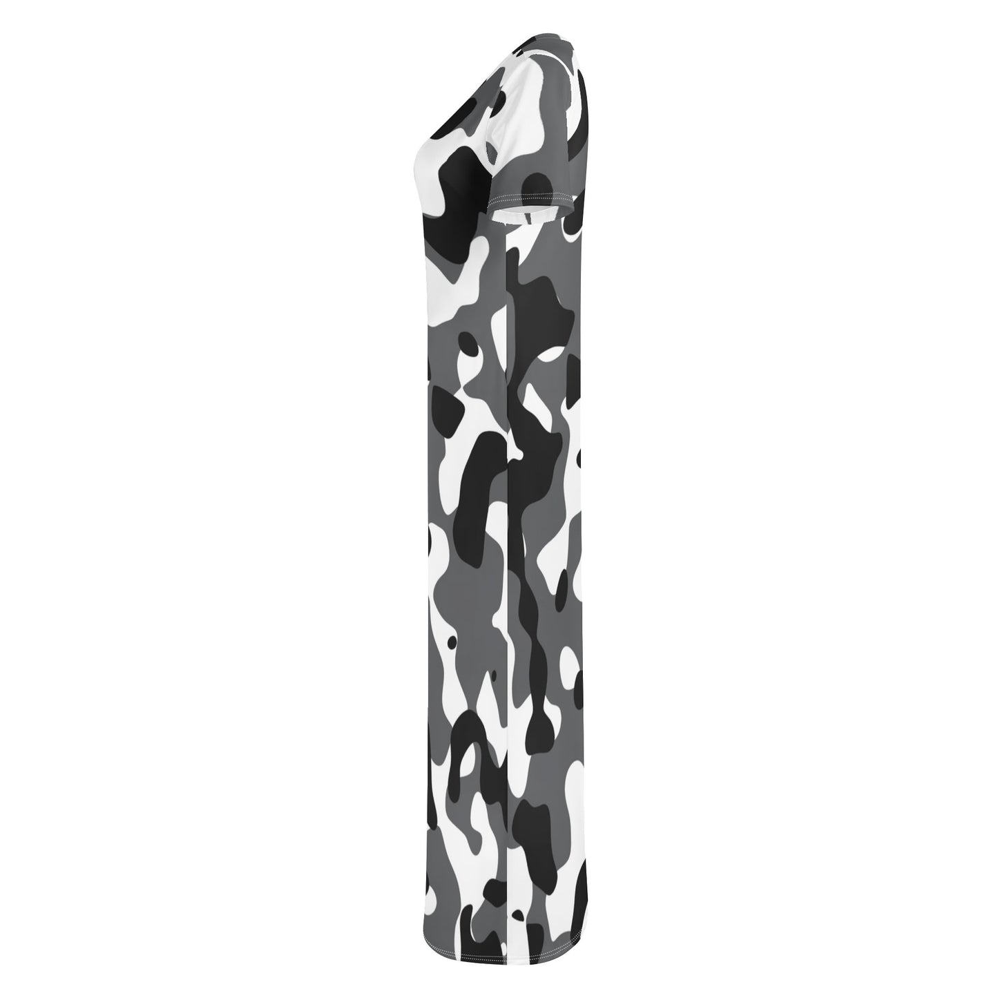 Schwarz Grau Weiß Camouflage Short Sleeve Long Dress Long Dress JLR Design