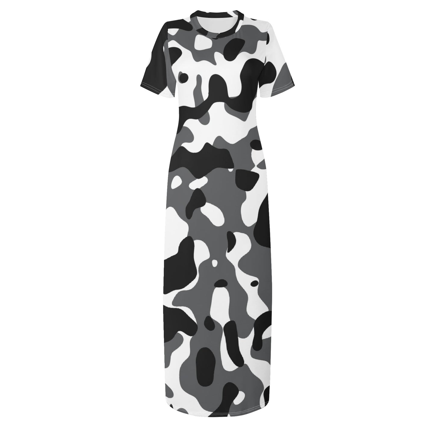 Schwarz Grau Weiß Camouflage Short Sleeve Long Dress Long Dress JLR Design
