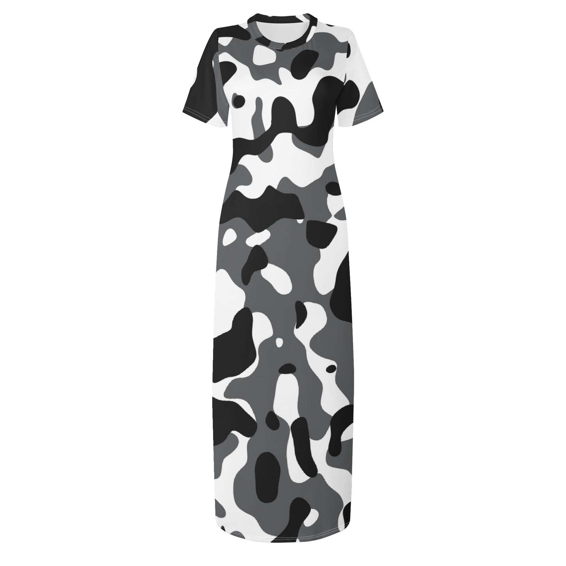Schwarz Grau Weiß Camouflage Short Sleeve Long Dress Long Dress JLR Design