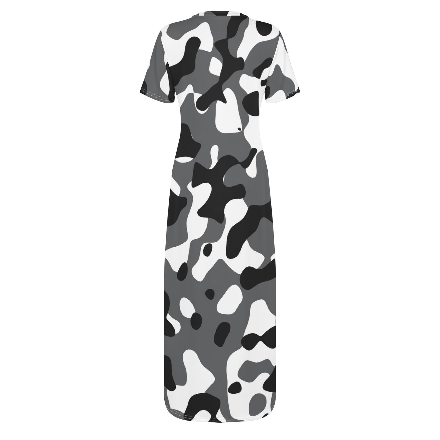 Schwarz Grau Weiß Camouflage Short Sleeve Long Dress Long Dress JLR Design