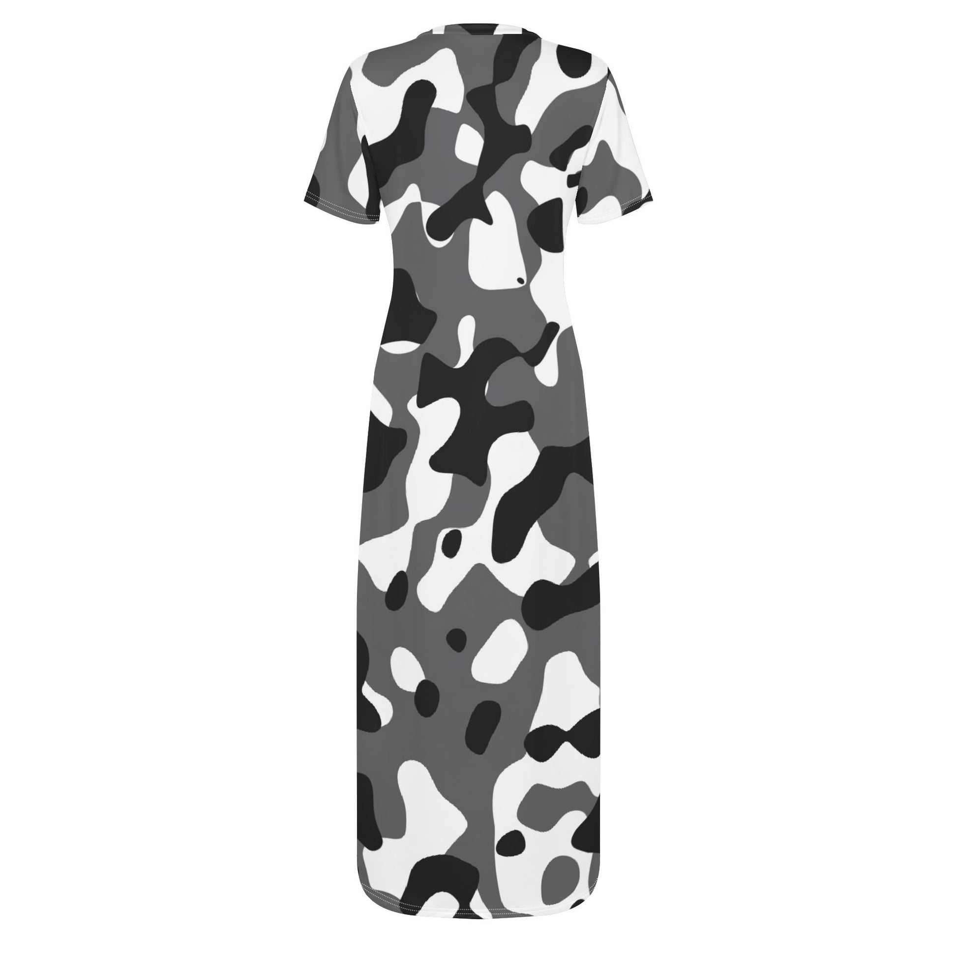 Schwarz Grau Weiß Camouflage Short Sleeve Long Dress Long Dress JLR Design