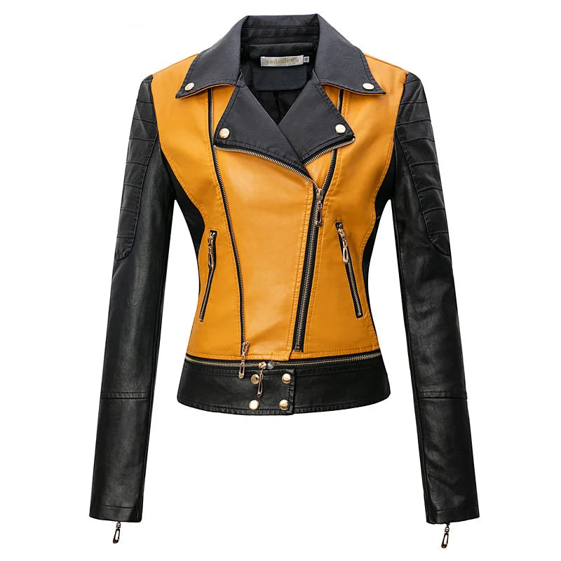 Schwarz Orange Lederjacke für Damen Jacke JLR Design