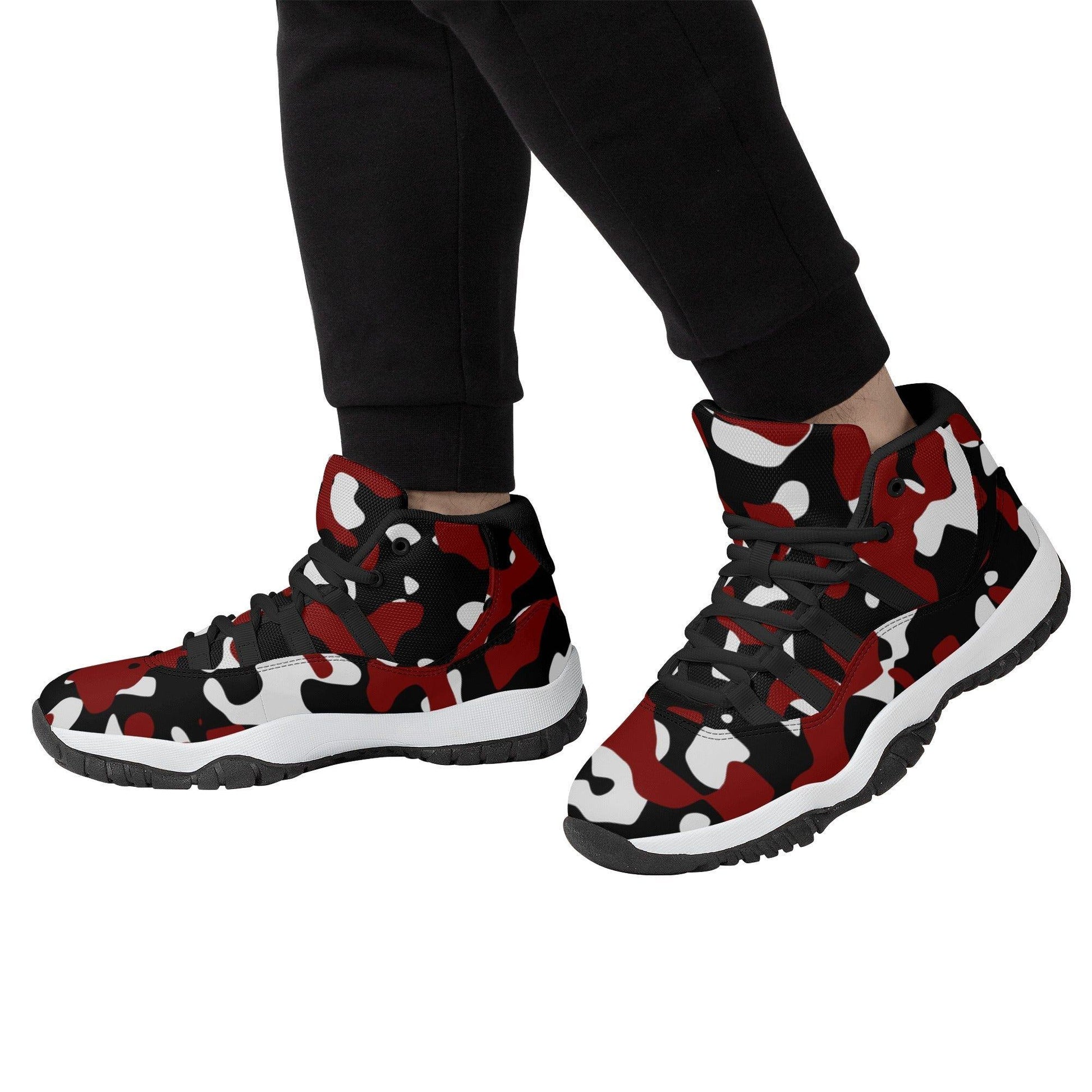 Schwarz Rot Weiß Camouflage High Top Herren Sneaker -- Schwarz Rot Weiß Camouflage High Top Herren Sneaker - undefined Sneaker | JLR Design