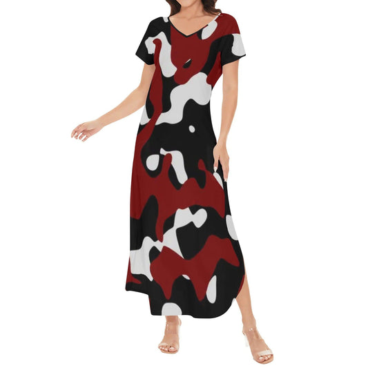 Schwarz Rot Weiß Camouflage kurzärmliges drapiertes Kleid drapiertes Kleid 63.99 Camouflage, drapiert, kleid, kurzärmlig, rot, schwarz, Weiß JLR Design