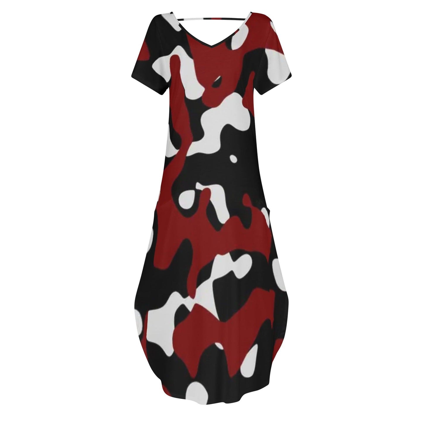 Schwarz Rot Weiß Camouflage kurzärmliges drapiertes Kleid drapiertes Kleid 63.99 Camouflage, drapiert, kleid, kurzärmlig, rot, schwarz, Weiß JLR Design