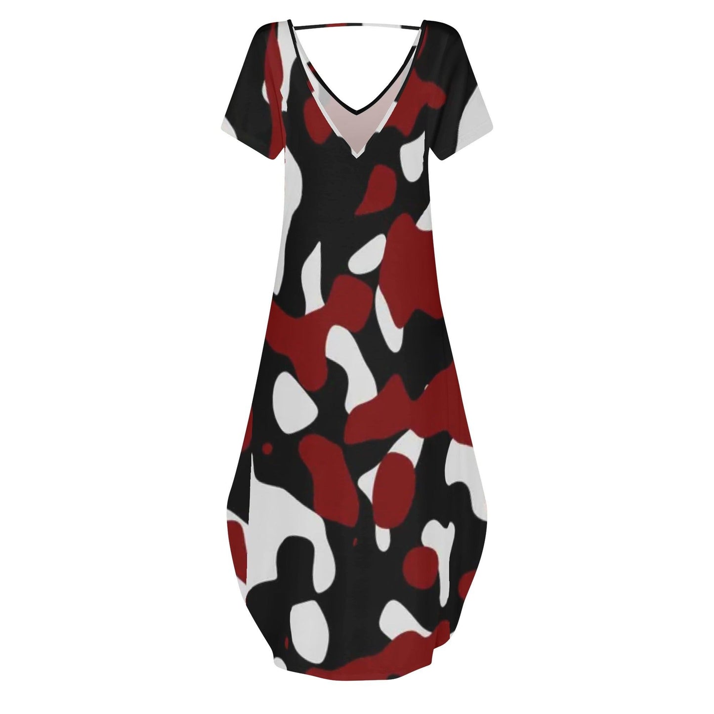 Schwarz Rot Weiß Camouflage kurzärmliges drapiertes Kleid drapiertes Kleid 63.99 Camouflage, drapiert, kleid, kurzärmlig, rot, schwarz, Weiß JLR Design