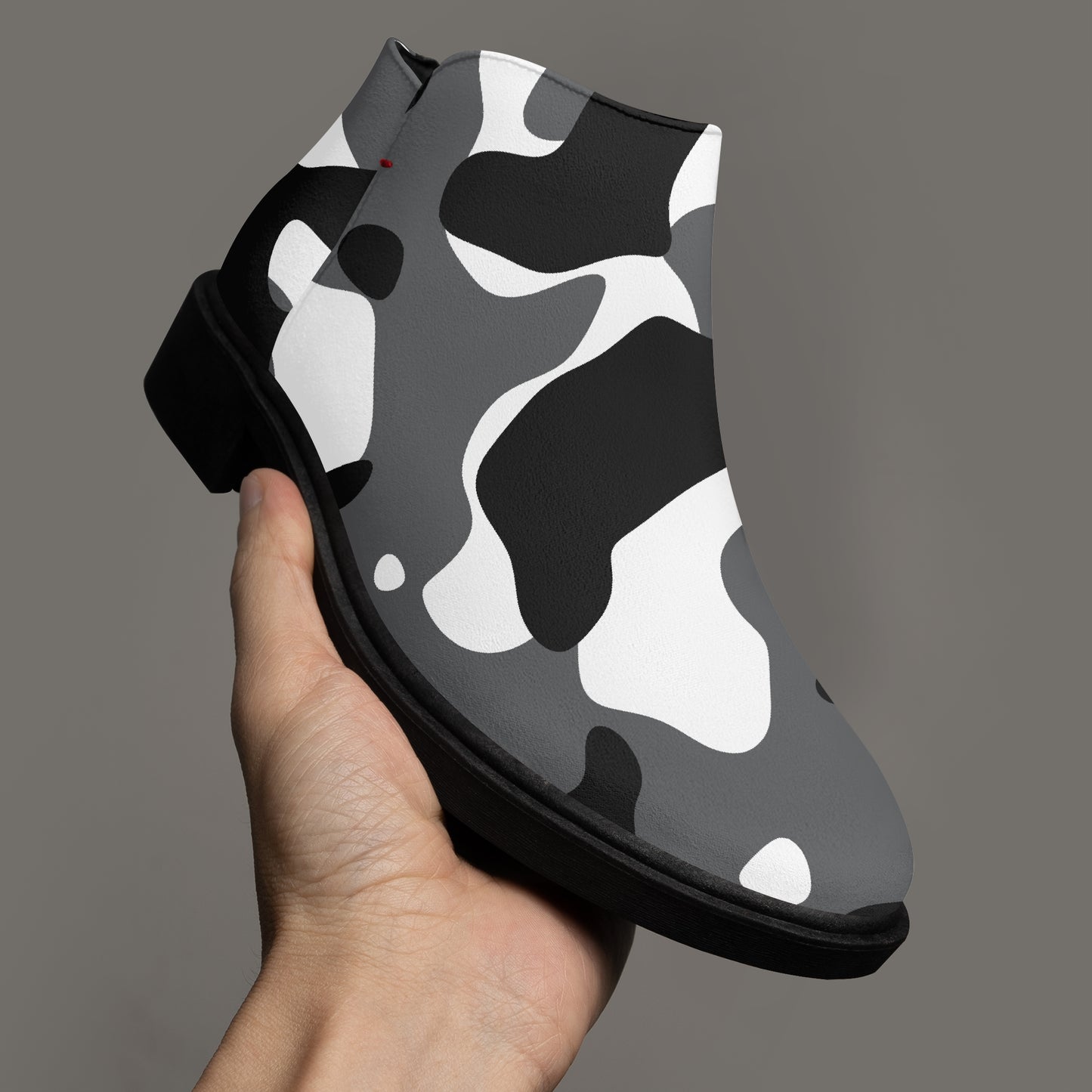 Schwarz Weiß Camouflage elegante Reißverschluss-Stiefeletten Stiefeletten JLR Design
