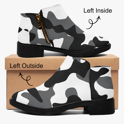 Schwarz Weiß Camouflage elegante Reißverschluss-Stiefeletten Stiefeletten JLR Design