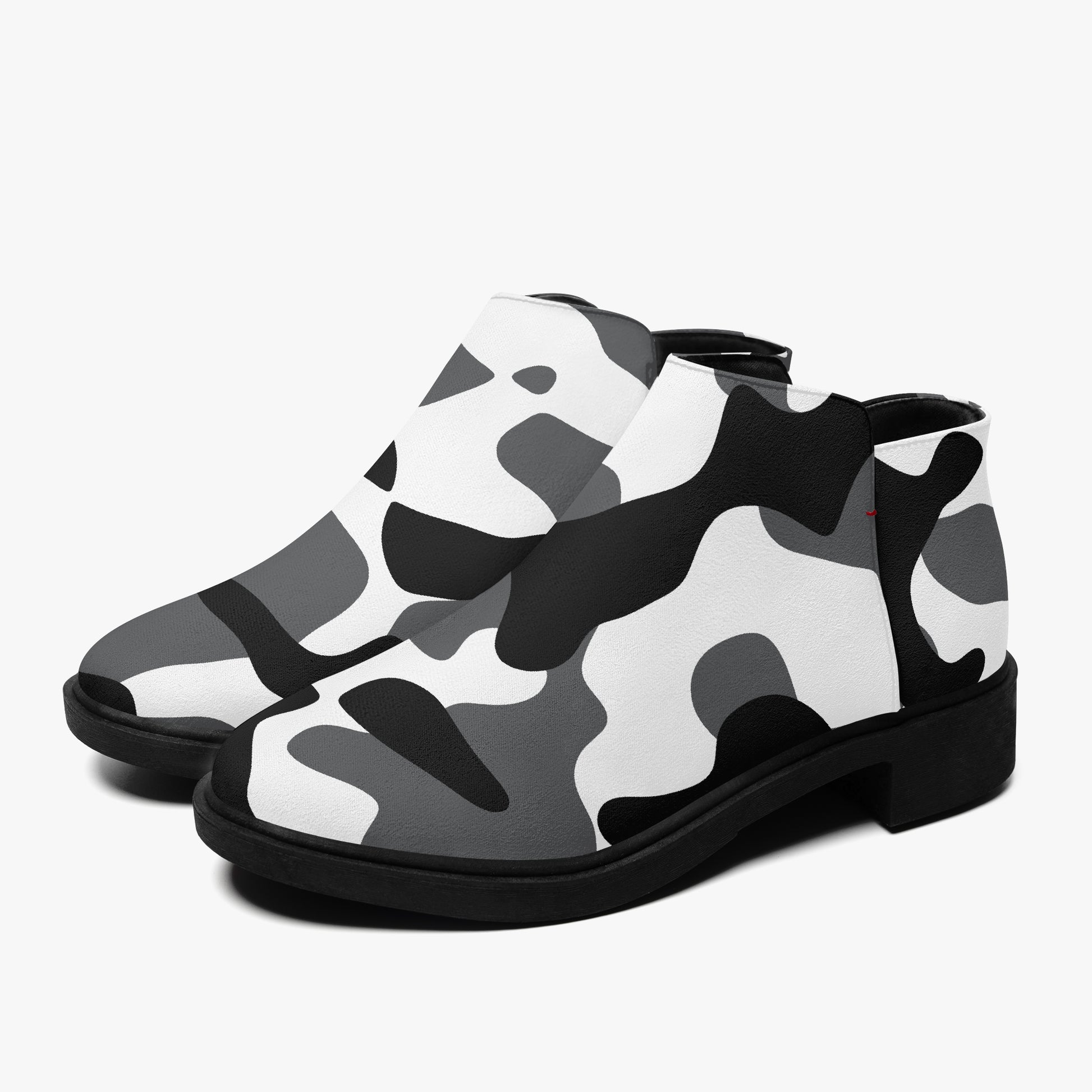 Schwarz Weiß Camouflage elegante Reißverschluss-Stiefeletten Stiefeletten JLR Design