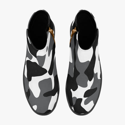 Schwarz Weiß Camouflage elegante Reißverschluss-Stiefeletten Stiefeletten JLR Design