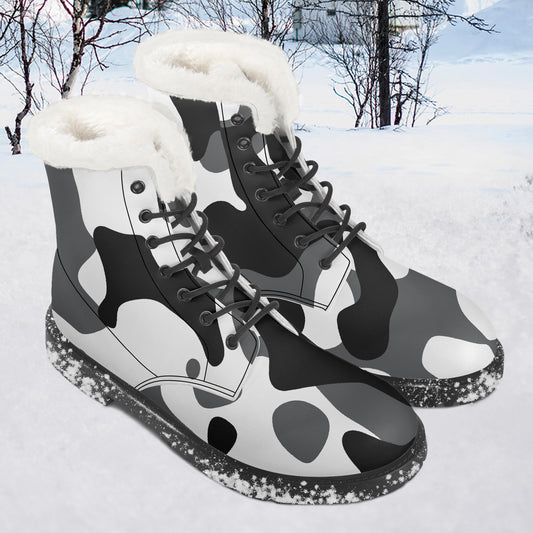 Schwarz Weiß Camouflage Faux Fur Leder Boots Boots JLR Design