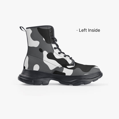 Schwarz Weiß Camouflage Leather Chunky Boots Boots JLR Design