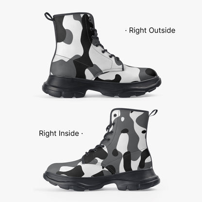 Schwarz Weiß Camouflage Leather Chunky Boots Boots JLR Design