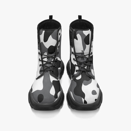 Schwarz Weiß Camouflage Leather Chunky Boots Boots JLR Design