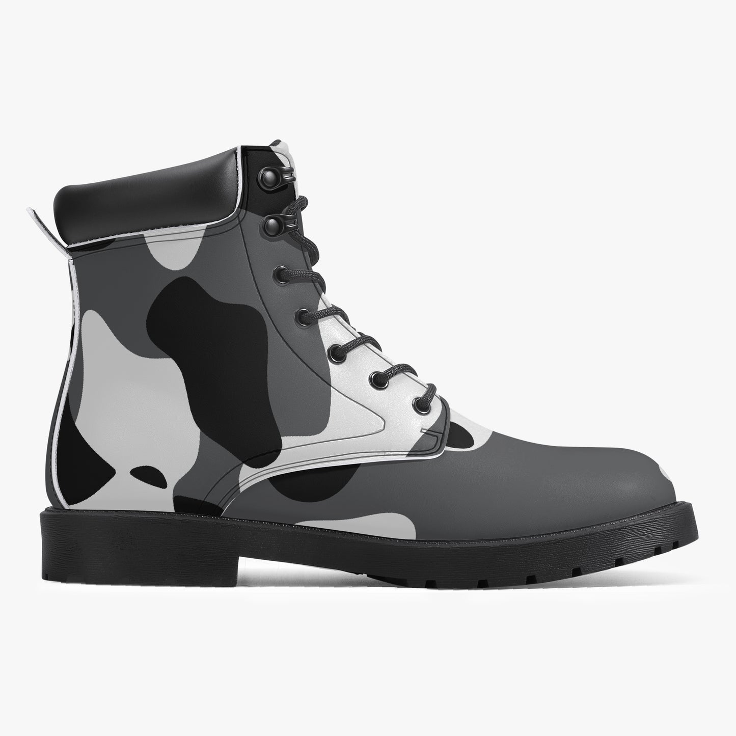 Schwarz Weiß Camouflage Leder Boots | Stylische und Warme Winterstiefel Boots JLR Design