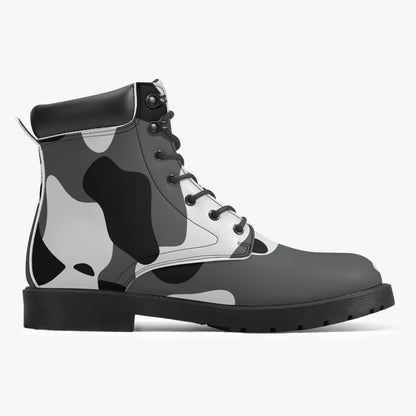 Schwarz Weiß Camouflage Leder Boots | Stylische und Warme Winterstiefel Boots JLR Design