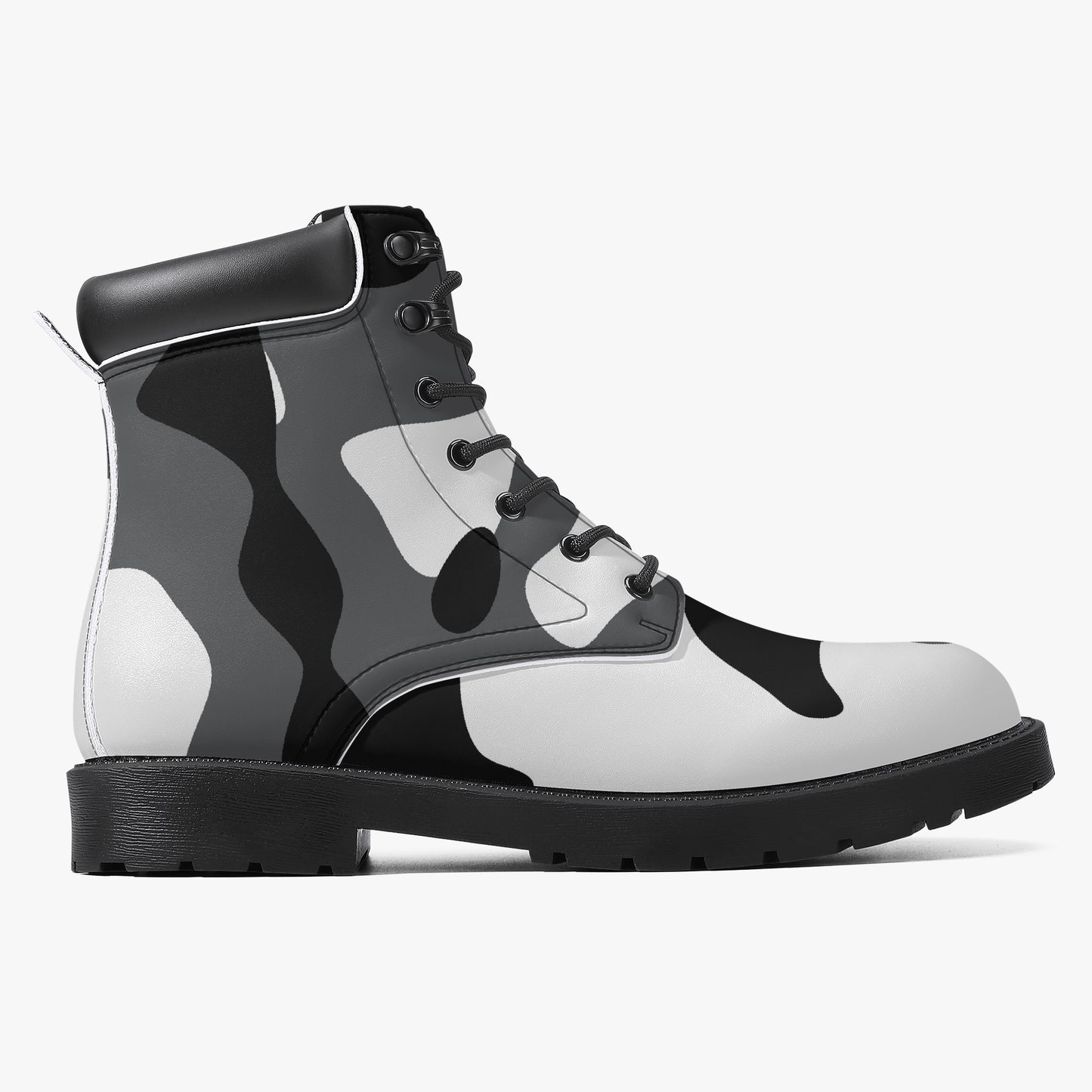 Schwarz Weiß Camouflage Leder Boots | Stylische und Warme Winterstiefel Boots JLR Design