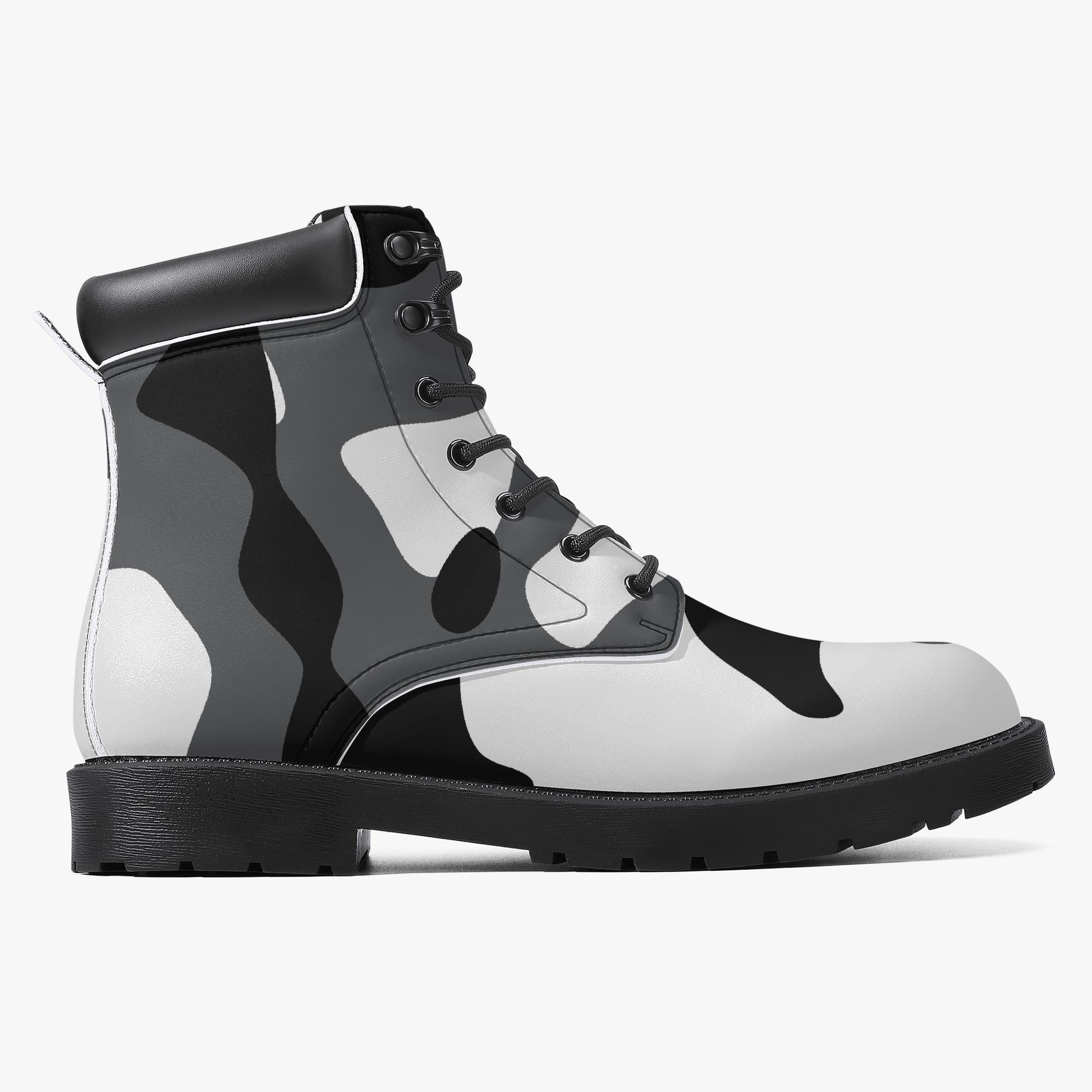 Schwarz Weiß Camouflage Leder Boots | Stylische und Warme Winterstiefel Boots JLR Design