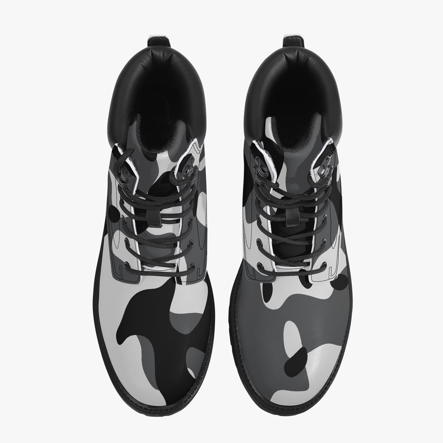 Schwarz Weiß Camouflage Leder Boots | Stylische und Warme Winterstiefel Boots JLR Design