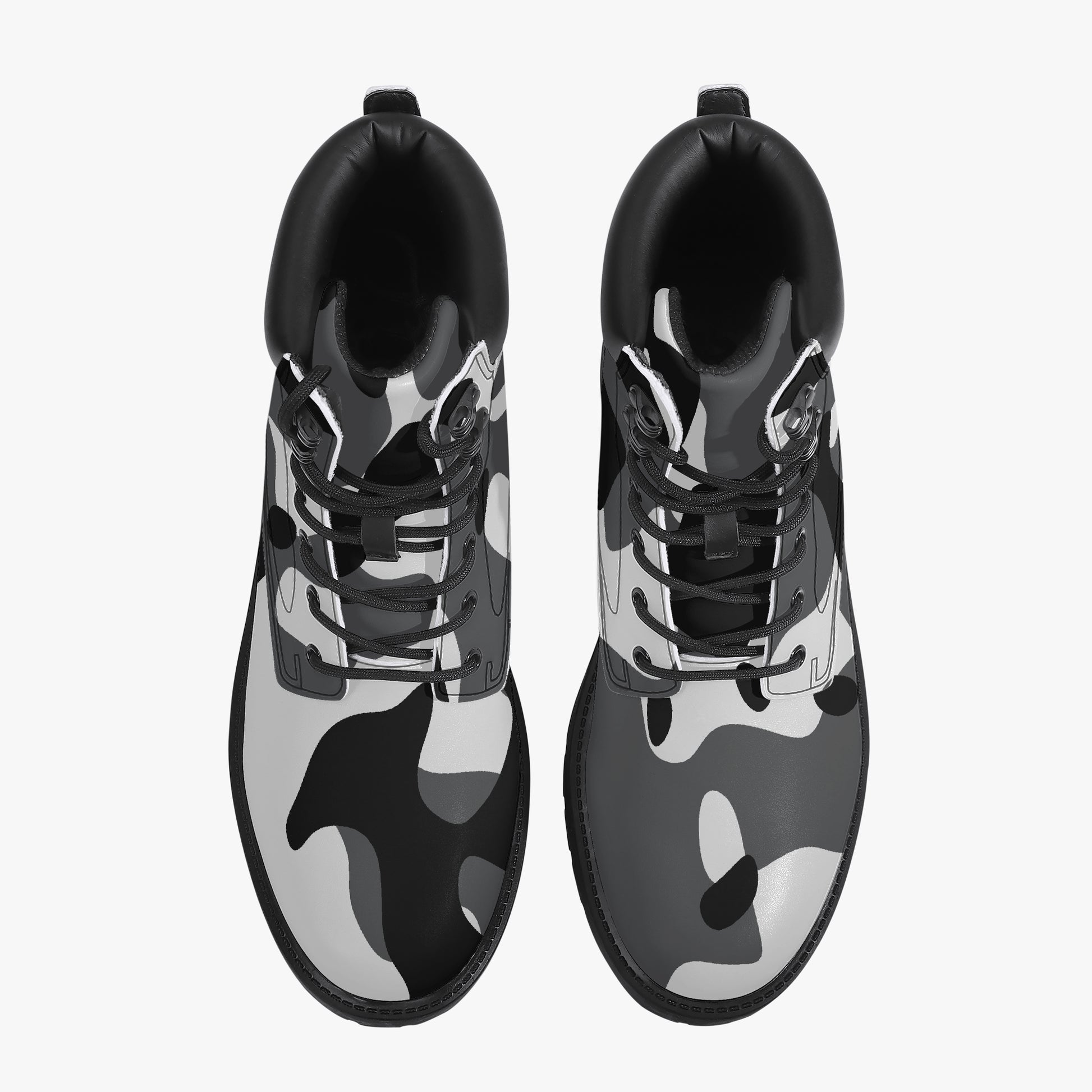 Schwarz Weiß Camouflage Leder Boots | Stylische und Warme Winterstiefel Boots JLR Design