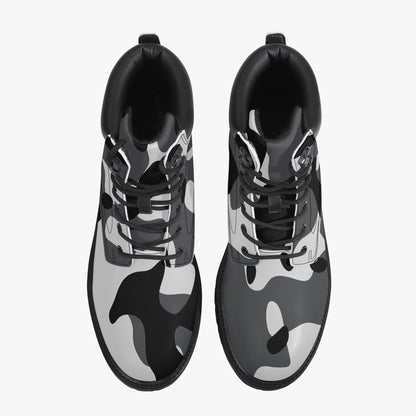 Schwarz Weiß Camouflage Leder Boots | Stylische und Warme Winterstiefel Boots JLR Design