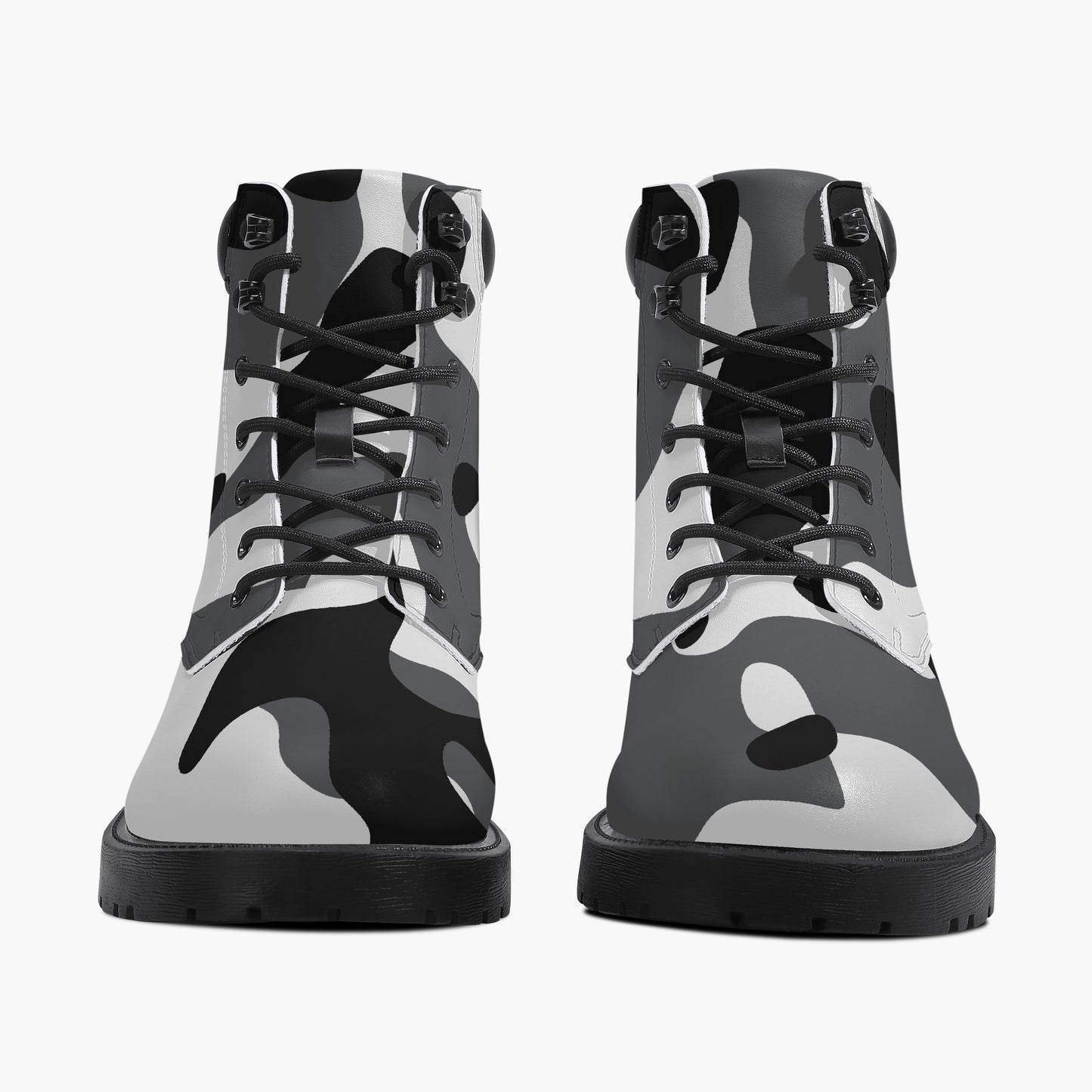 Schwarz Weiß Camouflage Leder Boots | Stylische und Warme Winterstiefel Boots JLR Design