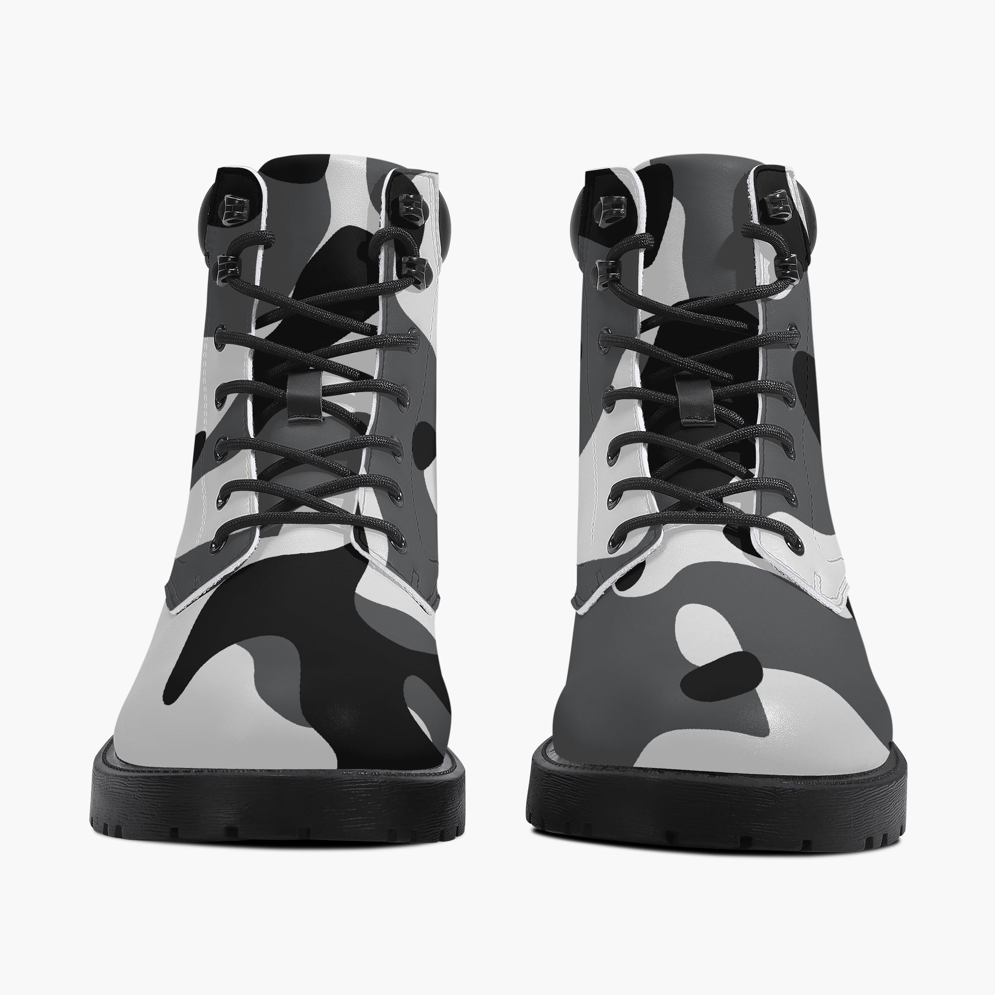 Schwarz Weiß Camouflage Leder Boots | Stylische und Warme Winterstiefel Boots JLR Design