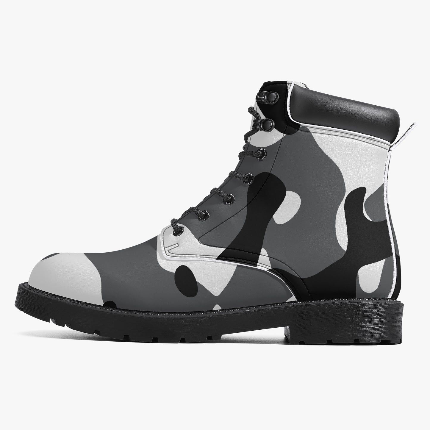 Schwarz Weiß Camouflage Leder Boots | Stylische und Warme Winterstiefel Boots JLR Design