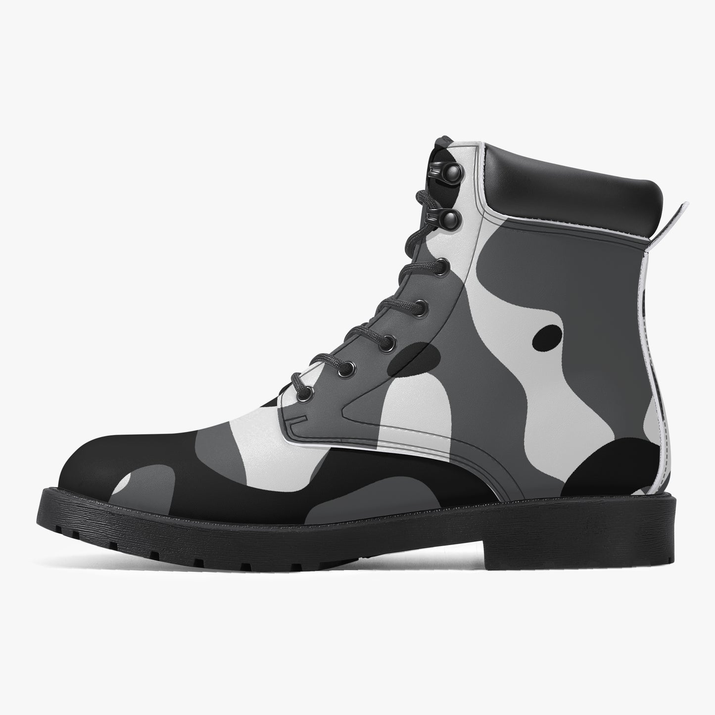 Schwarz Weiß Camouflage Leder Boots | Stylische und Warme Winterstiefel Boots JLR Design