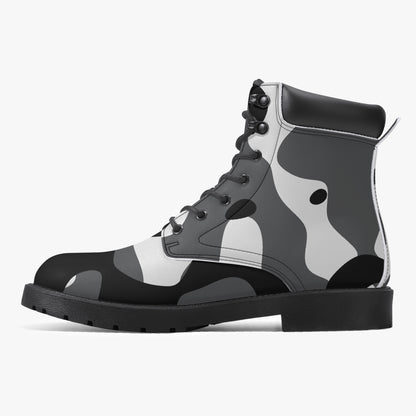 Schwarz Weiß Camouflage Leder Boots | Stylische und Warme Winterstiefel Boots JLR Design