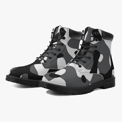 Schwarz Weiß Camouflage Leder Boots | Stylische und Warme Winterstiefel Boots JLR Design