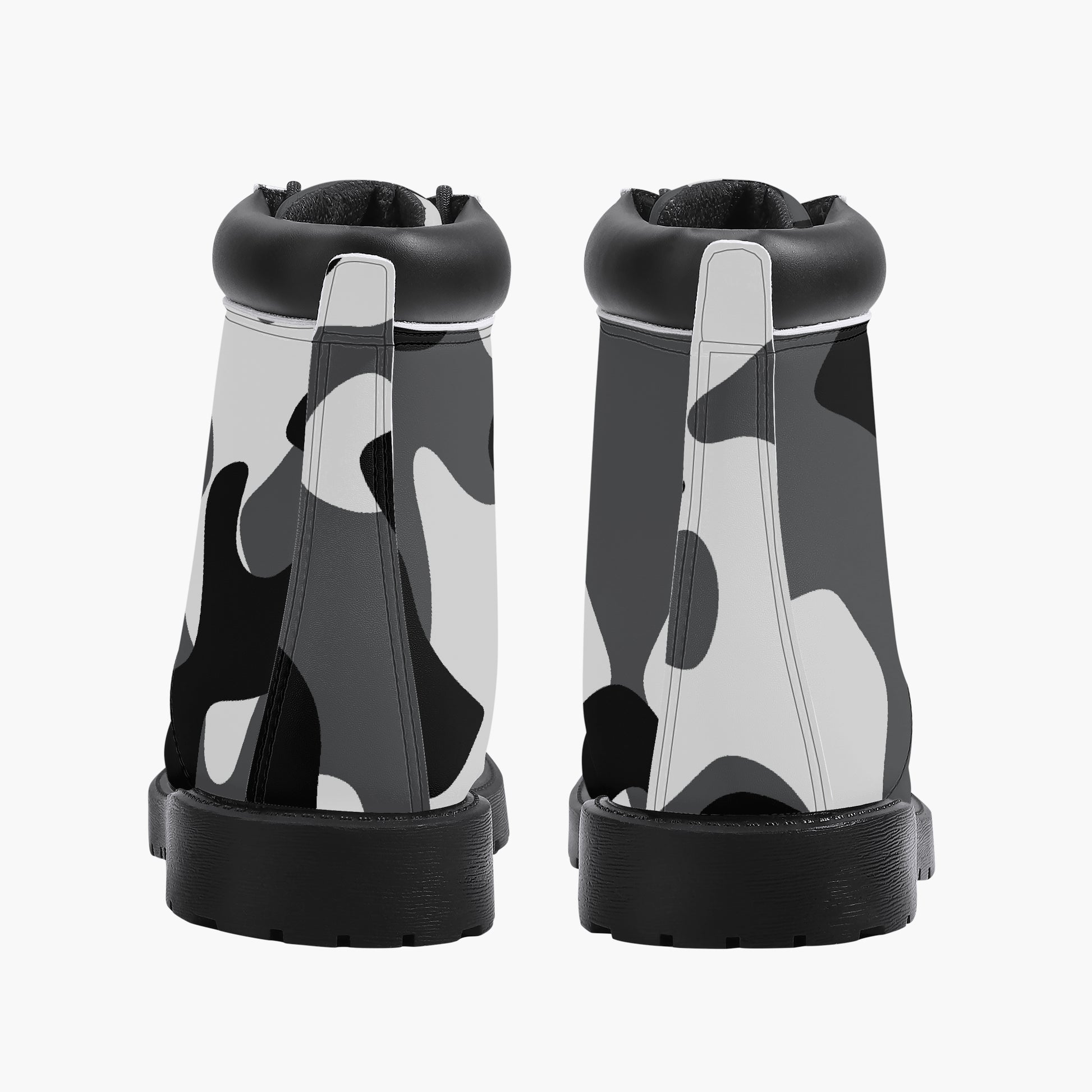 Schwarz Weiß Camouflage Leder Boots | Stylische und Warme Winterstiefel Boots JLR Design