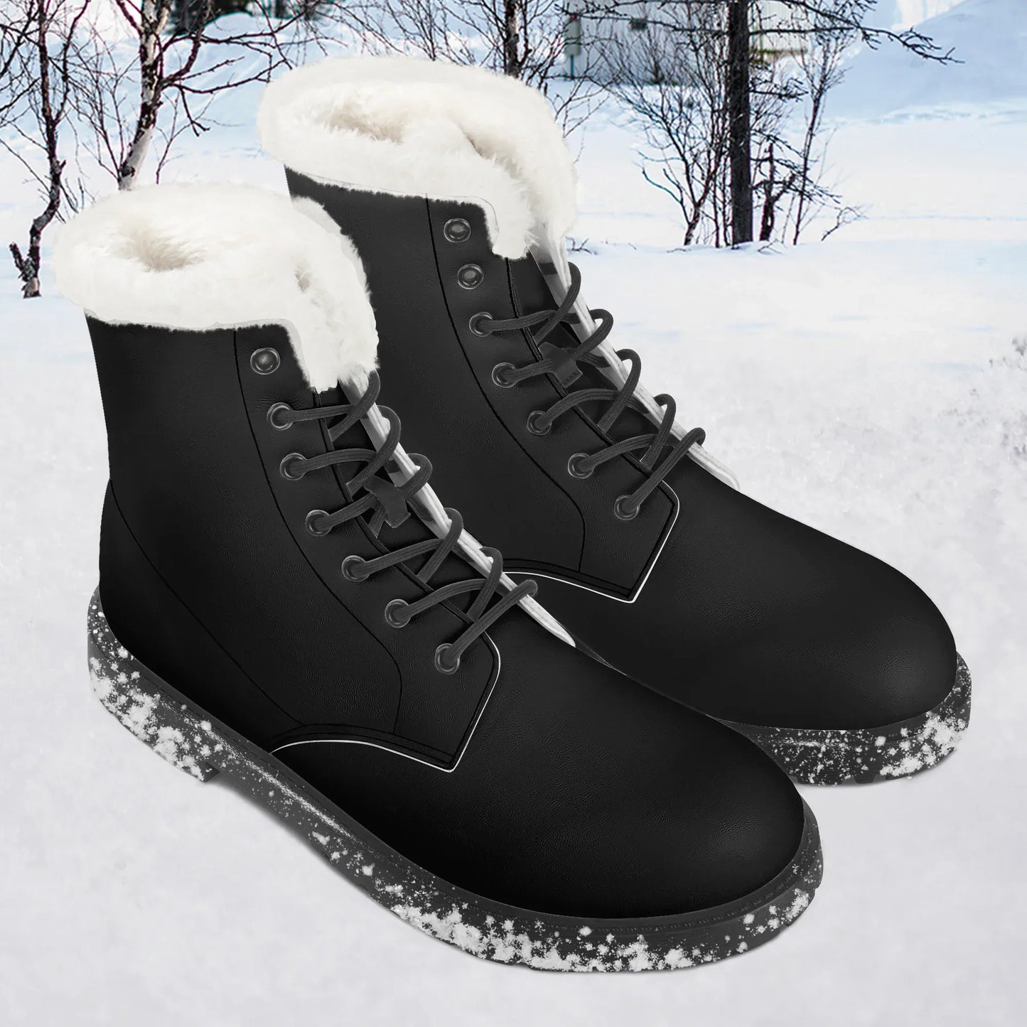 Schwarze Faux Fur Leder Boots Boots JLR Design