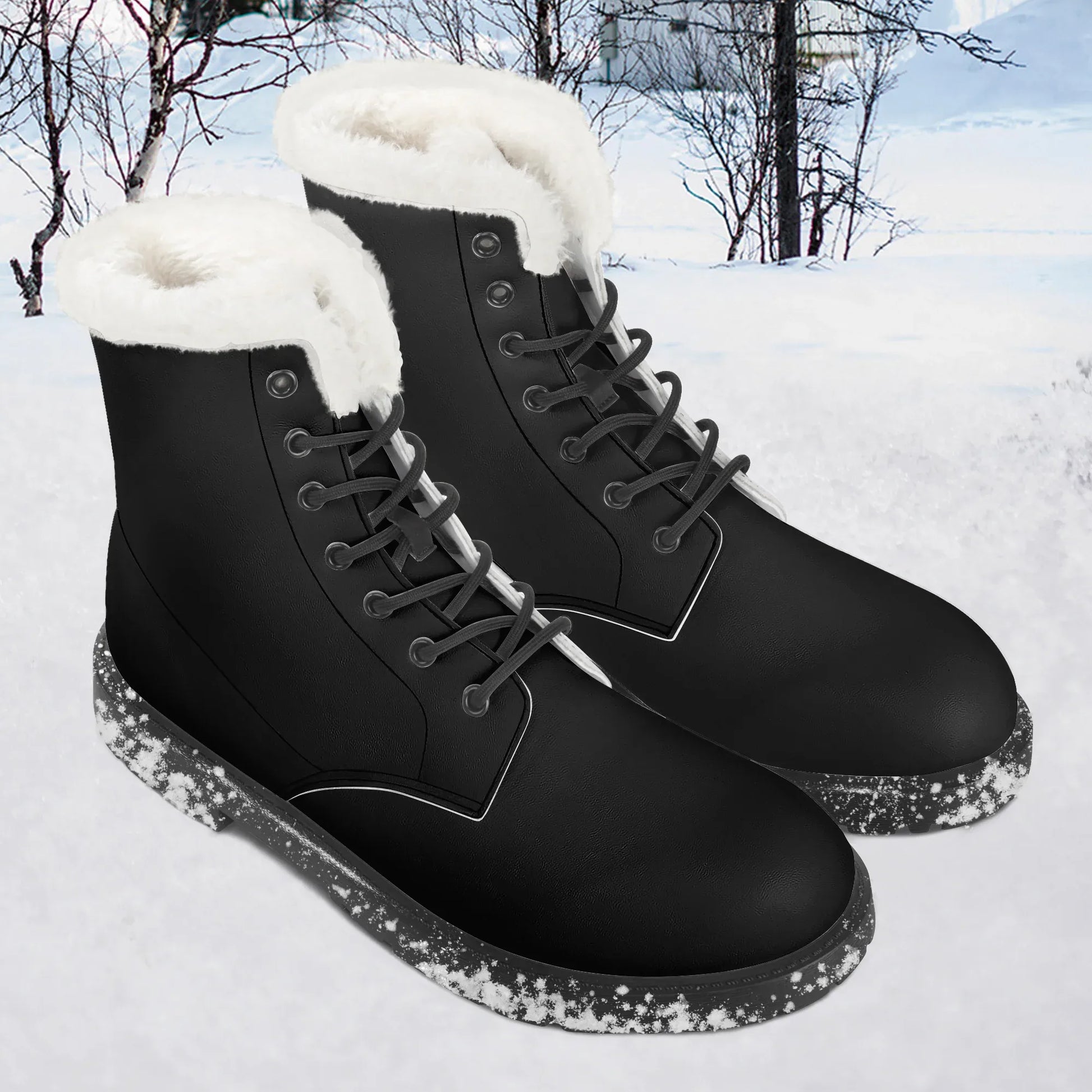 Schwarze Faux Fur Leder Boots Boots JLR Design