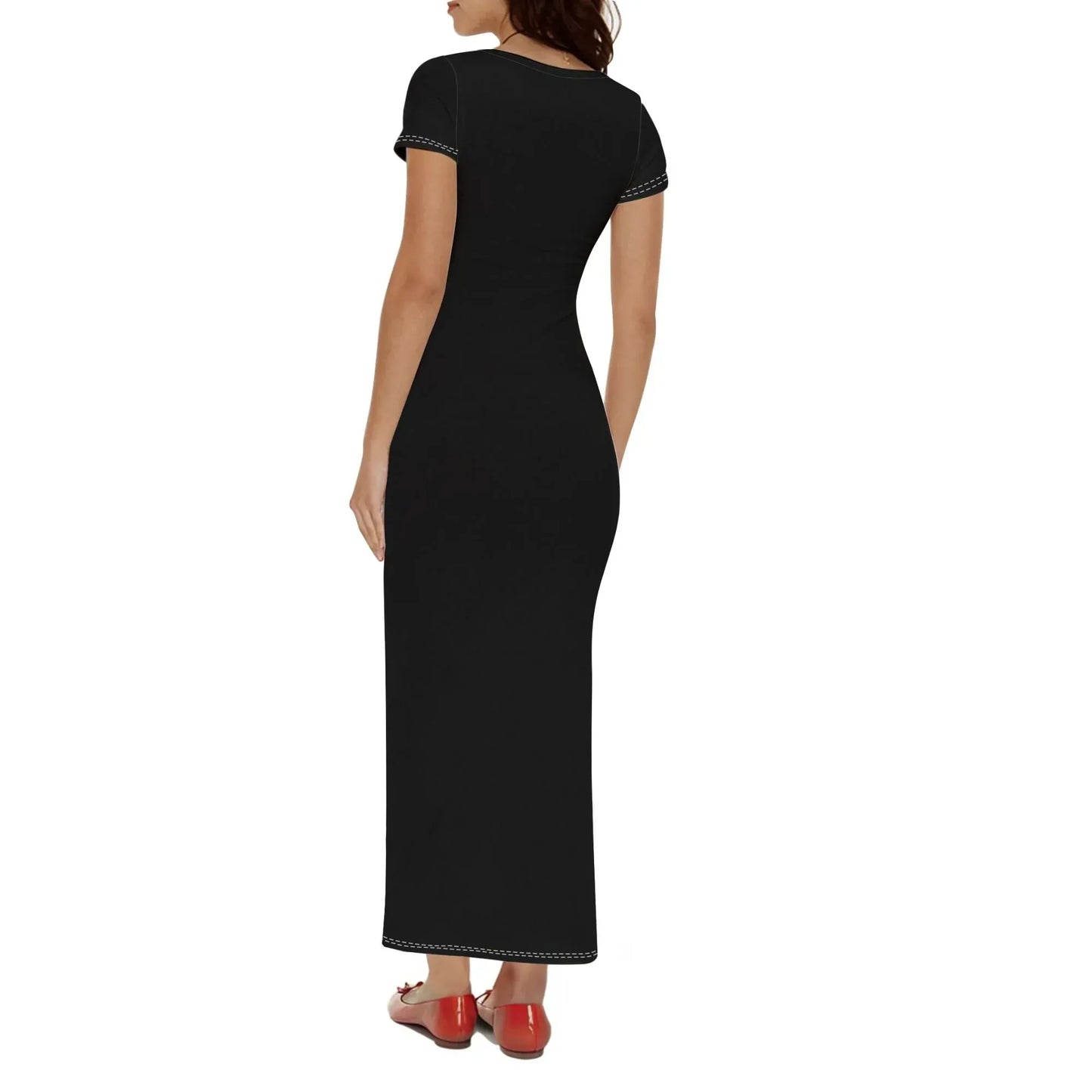 schwarzes-short-sleeve-long-dress-long-dress-jlr-design-13661 - JLR Design