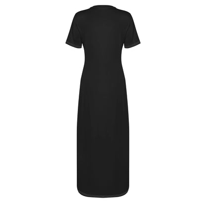 schwarzes-short-sleeve-long-dress-long-dress-jlr-design-74190 - JLR Design