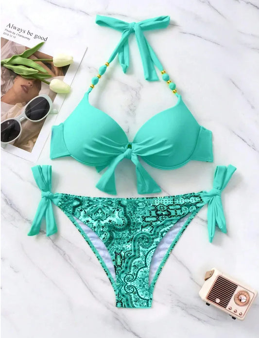 Sexy Push Up Bikini mit Schleifen Bikini mit Schleife 62.99 Bikini, einfarbig, Muster, Schleife, zweiteilig JLR Design