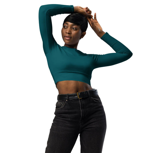 Sherpa Blau Long Sleeve Damen Crop Top Long Sleeve Crop Top JLR Design