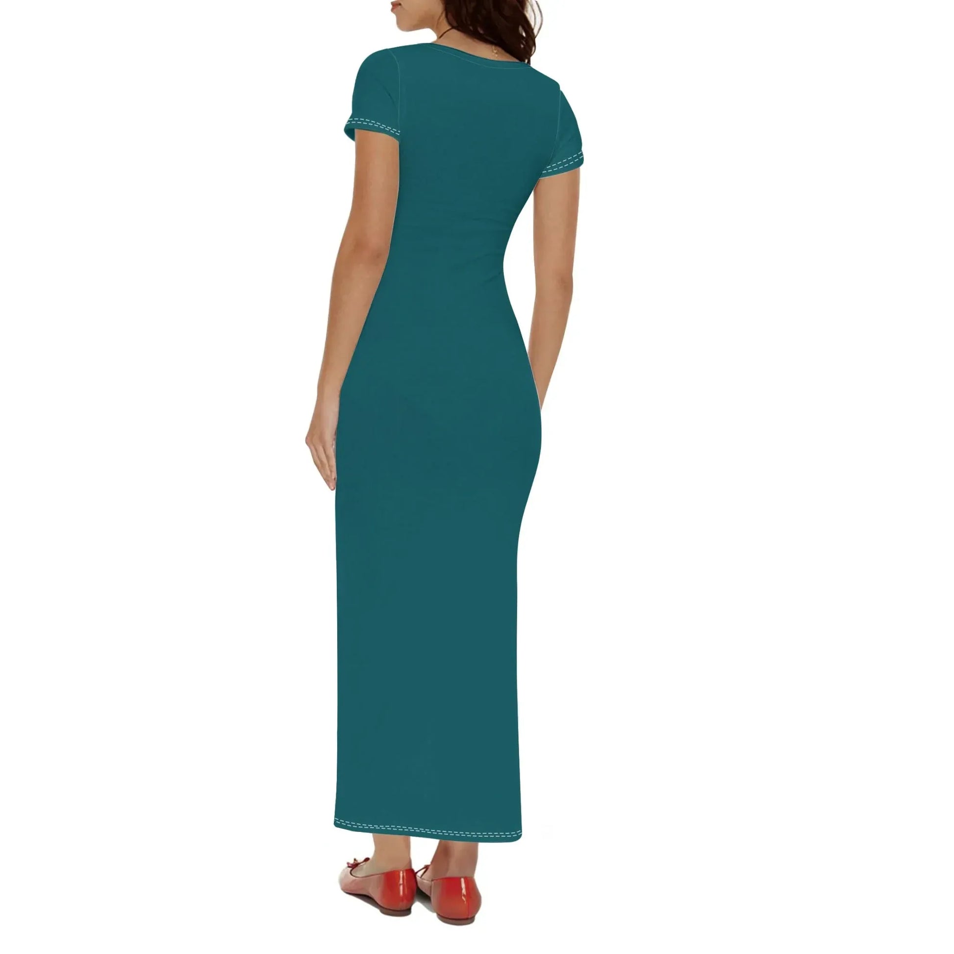 sherpa-blue-short-sleeve-long-dress-long-dress-jlr-design-84433 - JLR Design