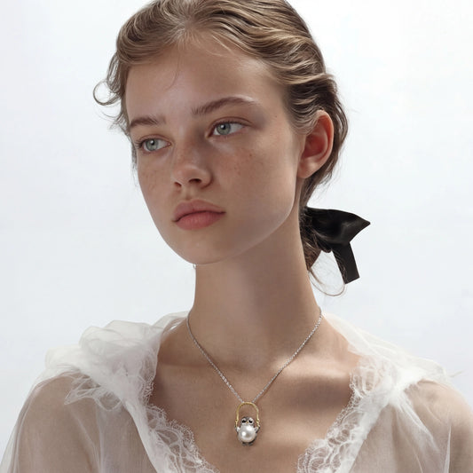 Silberne Eule & Perle Collier – Rhodiniertes 925 Sterling Silber