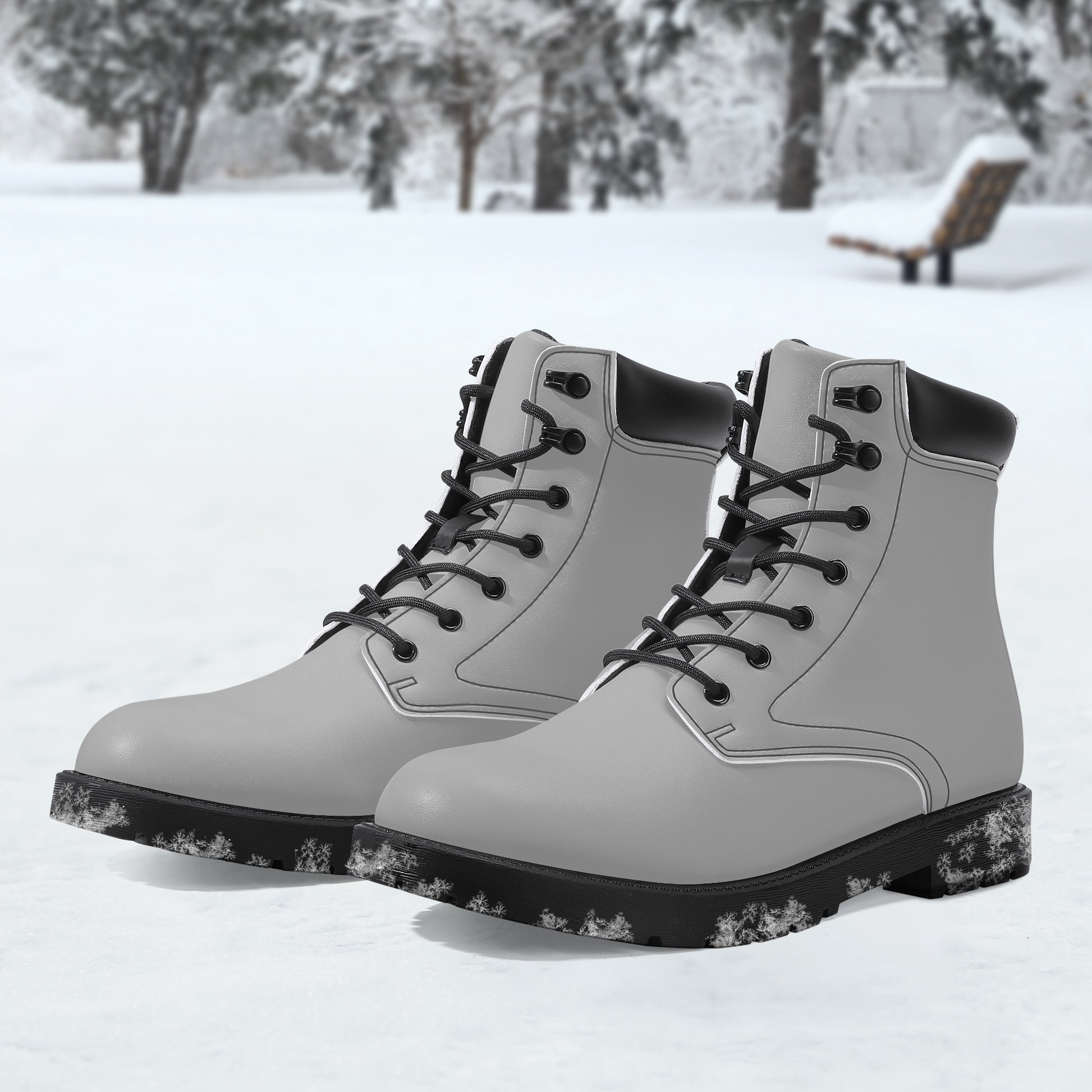 Silberne Leder Boots | Stylische und Warme Winterstiefel Boots JLR Design