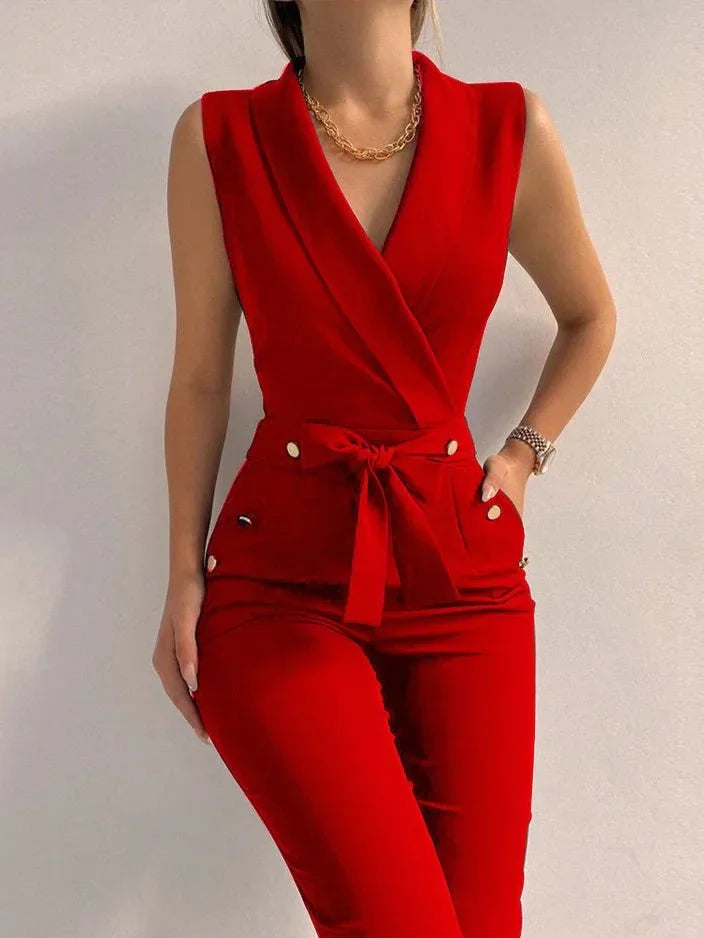 Sleeveless Jumpsuit mit Schleife und V-Ausschnitt Jumpsuit JLR Design