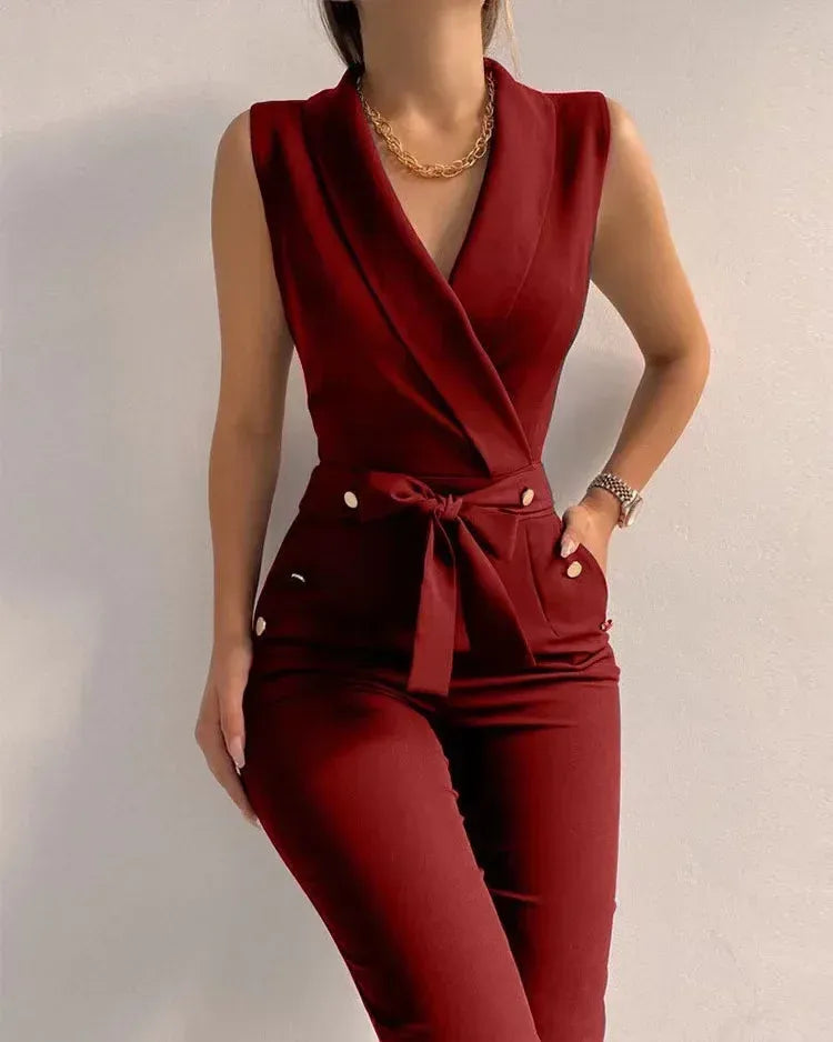 sleeveless-jumpsuit-mit-schleife-und-v-ausschnitt-jumpsuit-jlr-design-99189 - JLR Design
