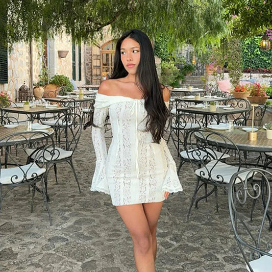 sommerliches-weisses-bodycon-minikleid-mit-flare-sleeves-kleid-jlr-design-79748 - JLR Design