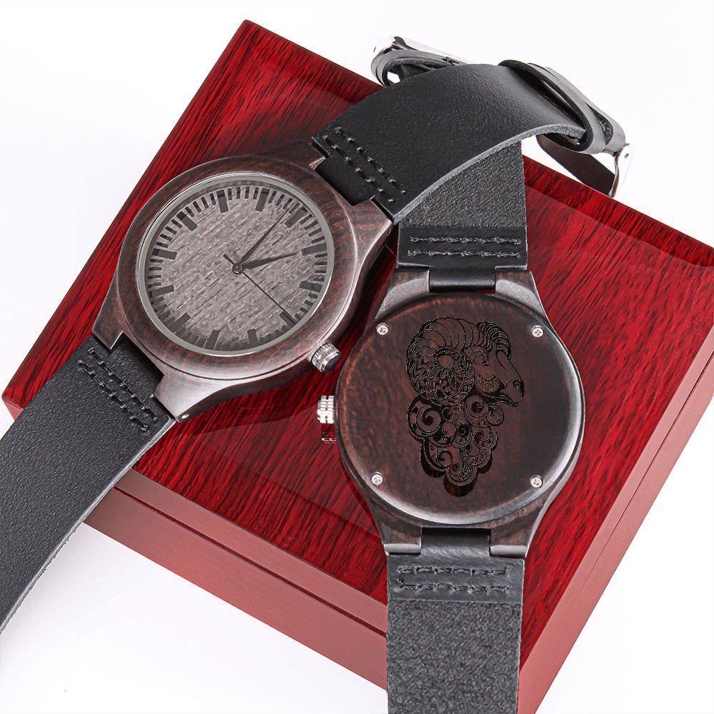 Sternzeichen Widder Holz Armbanduhr -- Sternzeichen Widder Holz Armbanduhr - undefined Watches | JLR Design