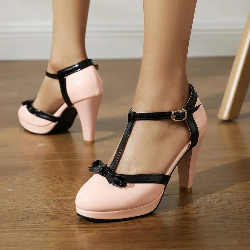 t-riemen-high-heels-round-toe-mit-schleife-high-heels-jlr-design-36781 - JLR Design