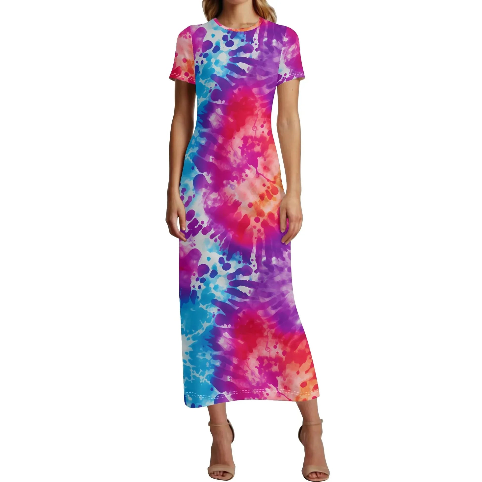 tie-dye-short-sleeve-long-dress-long-dress-jlr-design-68679 - JLR Design