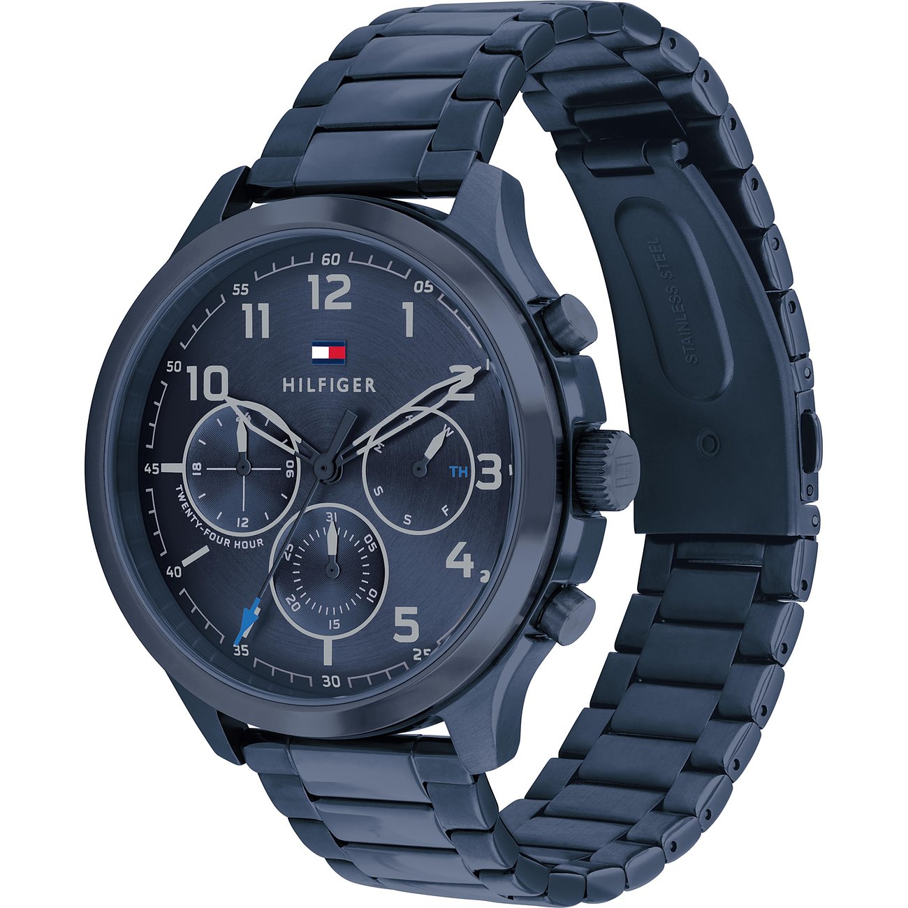 Tommy Hilfiger Asher Herrenuhr 1791853 | Multifunktion Chrono-Look | Blaues Edelstahlgehäuse