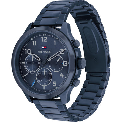 Tommy Hilfiger Asher Herrenuhr 1791853 | Multifunktion Chrono-Look | Blaues Edelstahlgehäuse