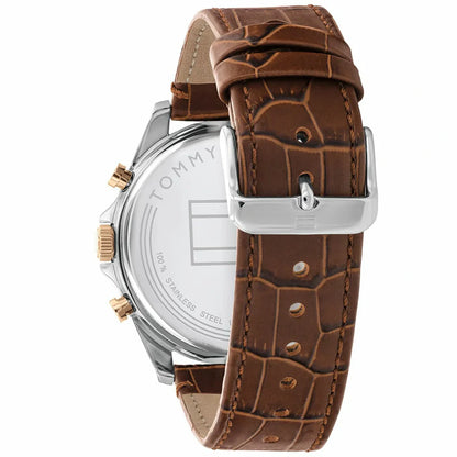 Tommy Hilfiger Baker Herrenuhr 1710450 | Teilskelettiertes Zifferblatt | Lederarmband Braun & Silber
